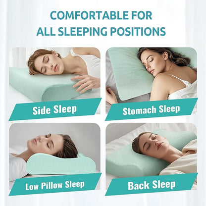 Ergonomic Cervical Memory Foam Pillow for Neck Pain Relief - Adjustable Contour Pillow for Side, Back, Stomach Sleepers - Orthopedic Neck Support with Cooling Washable Cover Blue