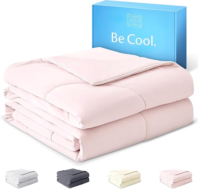 Lavish Comforts® Cooling Comforter Queen Size│Premium Cold Blanket Summer Comforter Q-Max>0.4│Cooling Blanket Queen Size/Full Size 90"x90" Light Pink Bedding