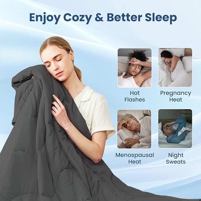 Cozy Bliss x Sorona® Viscose Natural Fiber Cooling Comforter Twin Size, Reversible Silky Smooth Cooling Blanket with Q-Max＞0.45 for Hot Sleepers & Night Sweats, Charcoal Grey, 68"x90"