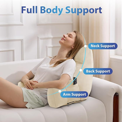 Back Pillow for Bed Sitting up, Reading Pillow for Sitting in Bed Adult, Back Support Pillow, Memory Foam Sit up Lounge Backrest Pillow with Arms for TV, Couch, Chair, Dorm, 18 Inch, Beige