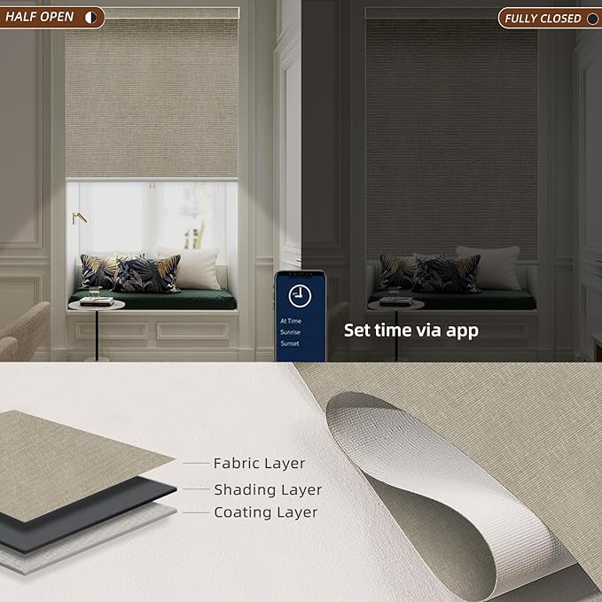 Motorized Blinds Roller Shade with Remote: Canisteo Automatic Smart Blind for Windows 100% Blackout, Electric Blinds Compatible with Alexa/Google Home/Apple Homekit, Customized Size, Cozy Biscuit