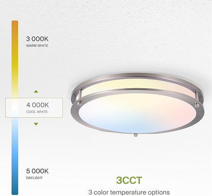 ASD LED 16" Round Flush Mount Lighting, Close to Ceiling Light Fixture | 3CCT, Dimmable, Energy Star, ETL Listed | 24W 1854LM 3000-5000K 120V | Low Profile Double Ring Lamp | Nickel, 4 Pack