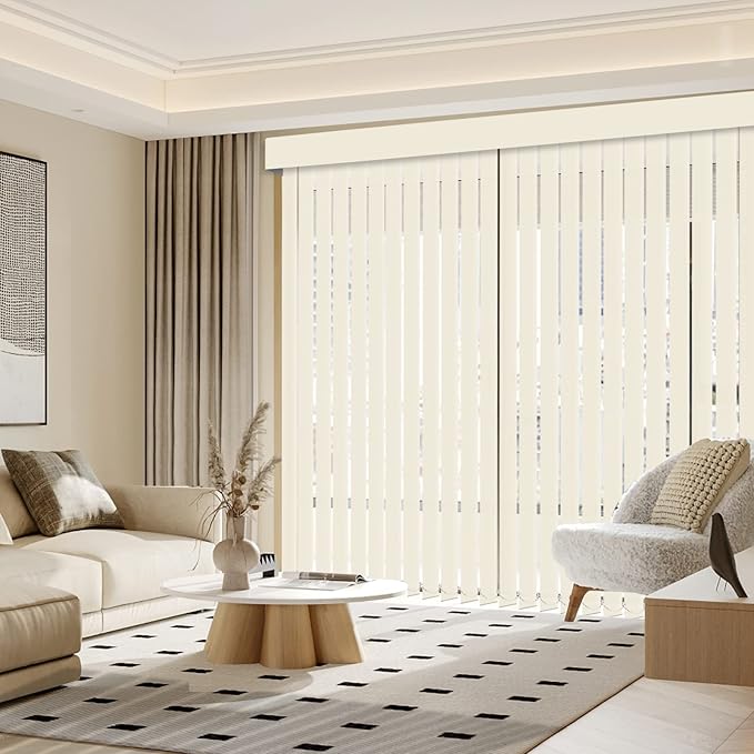 Cordless Vertical Blinds Window Blind, Blackout Fabric Vertical Blind, Energy Saving UV Protection Noise Reduce Vertical Blinds for Sliding Glass Doors, Patio Doors, Pure Beige