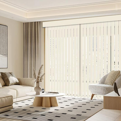 Cordless Vertical Blinds Window Blind, Blackout Fabric Vertical Blind, Energy Saving UV Protection Noise Reduce Vertical Blinds for Sliding Glass Doors, Patio Doors, Pure Beige
