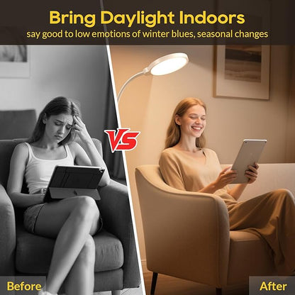 Happy Light Therapy Lamp, 11000 Lux UV-Free Floor Sun Light Lamp with Touch Remote Control, 5 Color Temperatures 10 Brightness Levels Lights for Living Room Bedroom Office