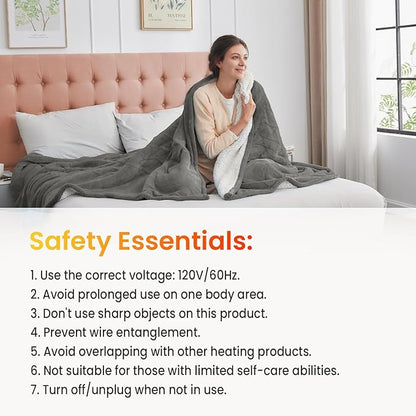 WOOMER Heated Throw Blanket Twin Size, Soft Flannel Fast Heating Blanket with Multi-Color Option, 62"x 84", 10 Heating Levels & 0.5-12H Auto Off, Over-Heat Protection