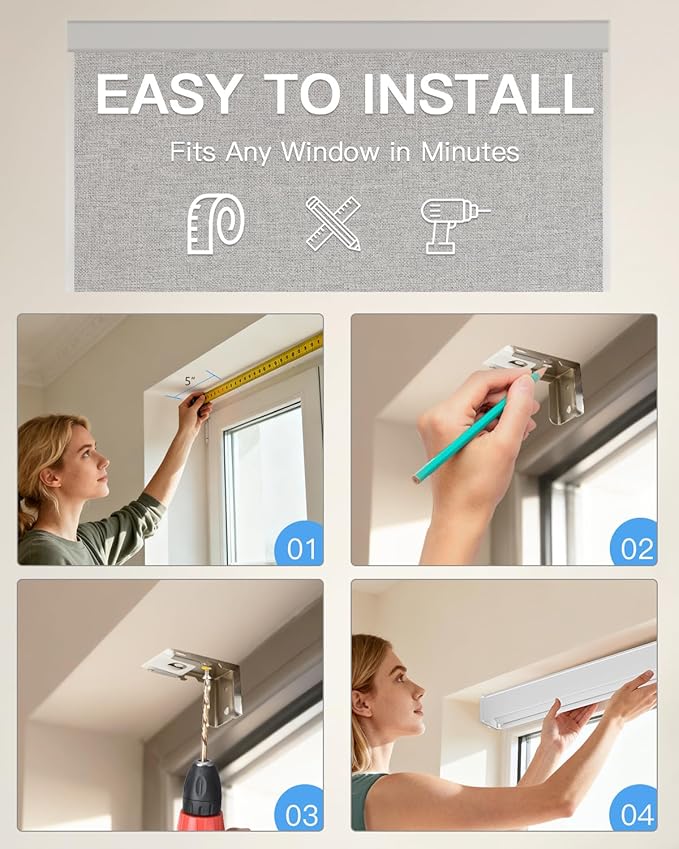 Motorized Roller Shade with Remote Control, Blackout Electric Shade for Windows Compatible with Alexa Google via Hub, Rechargeable Smart Window Blind Customized Size (Fabric Grey)