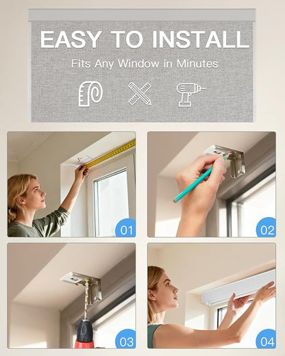 Motorized Roller Shade with Remote Control, Blackout Electric Shade for Windows Compatible with Alexa Google via Hub, Rechargeable Smart Window Blind Customized Size (Fabric Grey)