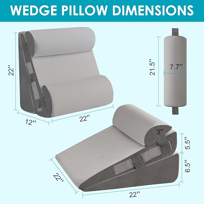 4Pcs Wedge Pillow Set for After Surgery,Acid Reflux Relief, Adjustable Bed Wedge Pillows for Sleeping,Anti Snore, Memory Foam Triangle Pillow for Back&Neck&Shoulder Pain Relief, Grey