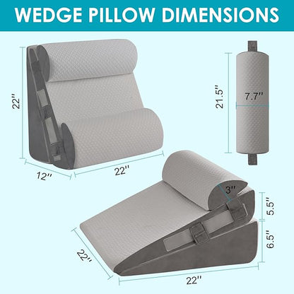 4Pcs Wedge Pillow Set for After Surgery,Acid Reflux Relief, Adjustable Bed Wedge Pillows for Sleeping,Anti Snore, Memory Foam Triangle Pillow for Back&Neck&Shoulder Pain Relief, Grey