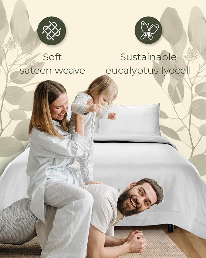 LINENWALAS Full Size Flat Sheet Only - Rayon Derived from Bamboo Silk Bed Sheet, Cooling Premium Breathable Hotel Style Top Sheet, Perfect for Hair and Skin (Full, White)