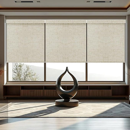 Motorized Roller Shade, 100% Blackout Smart Window Blinds Work with Homekit, Alexa, Google Home, Remote Control, Electric Blinds with USB/Solar Pannel,Custom up110''Wx120''H,Linen Stone