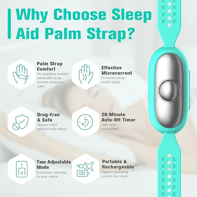 Sleep Aid Device, Hand Micro-Current Sleep Instrument Anxiety Device, Portable Rechargeable Sleep Aid for Anxiety and Insomnia (Blue)