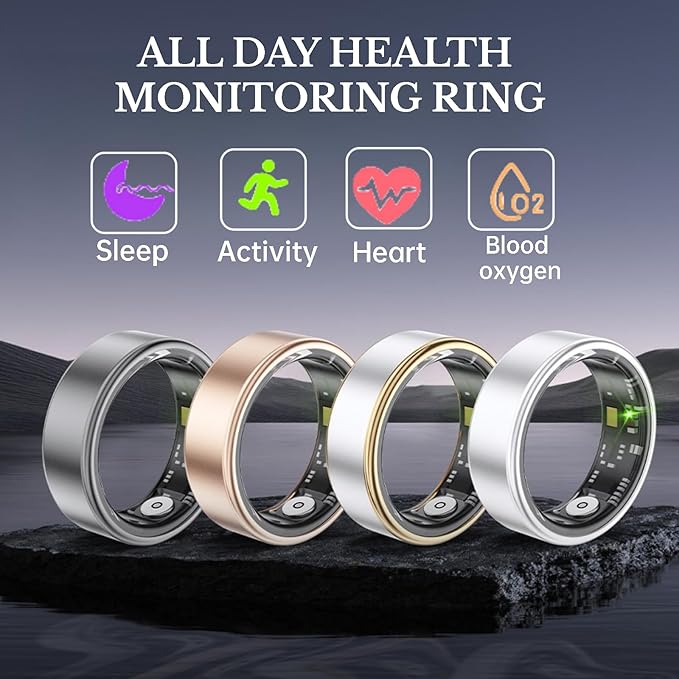Smart Ring Health Fitness Tracker, Size First with Sizing Kit, Activity & Sleep Tracker/Stress/Heart Rate Monitor, Waterproof Smart Ring for Men/Women, No App Subscription (Platinum, 8)