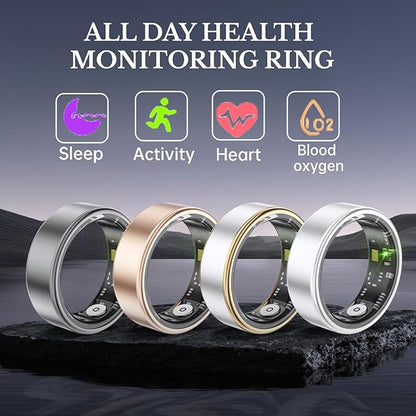 Smart Ring Health Fitness Tracker, Size First with Sizing Kit, Activity & Sleep Tracker/Stress/Heart Rate Monitor, Waterproof Smart Ring for Men/Women, No App Subscription (Platinum, 8)