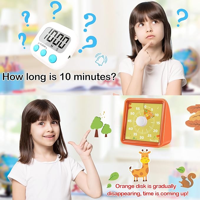 Secura 60-Minute Visual Countdown Timer for Kids & Adults, Classroom Time Management Tool (Orange & Orange)