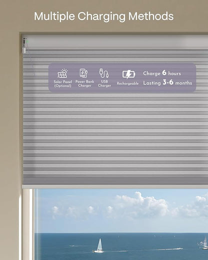 Graywind Motorized Matter Cellular Shades- 60% Blackout 1-3/4"Cell Honeycomb Blinds for Indoor Windows, Compatible with Alexa Google Siri, Custom Size,Pearl Grey