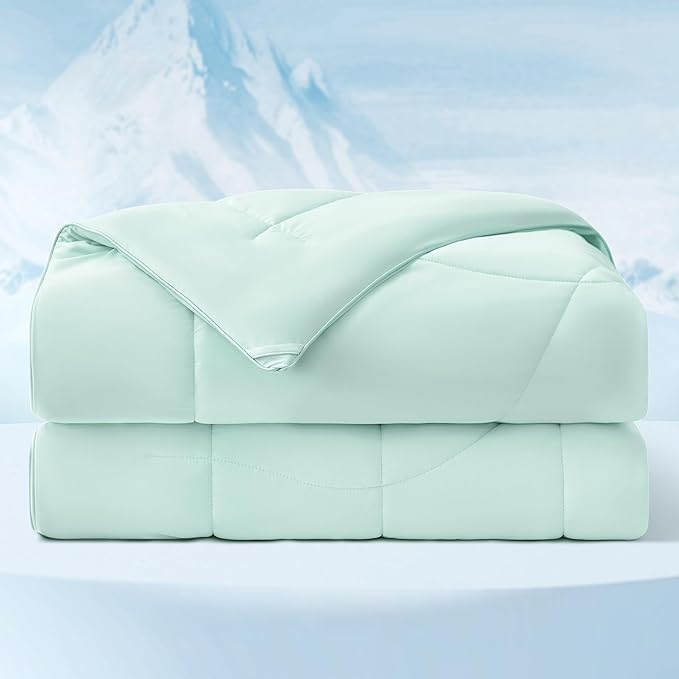 Bedsure Cooling Comforter Queen Size - Cooling Blankets for Hot Sleepers, Lightweight Comforter for Summer with Dual-Sided Cool Tech, Soft Breathable Cold Blanket for Sleeping, Green, 88x88 Inches