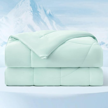 Bedsure Cooling Comforter Queen Size - Cooling Blankets for Hot Sleepers, Lightweight Comforter for Summer with Dual-Sided Cool Tech, Soft Breathable Cold Blanket for Sleeping, Green, 88x88 Inches