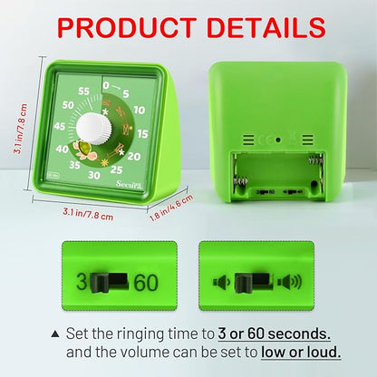 Secura 60-Minute Visual Countdown Timer for Kids & Adults, Classroom Time Management Tool (Green & Green)