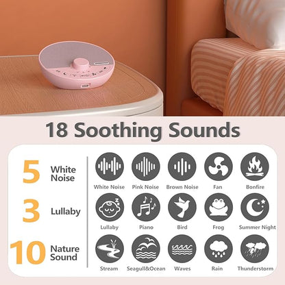 Portable White Noise Sound Machine with 18 Sleep Sounds, Battery Powered Bluetooth Function Knob Volume Control Sleep Timer, Travel White Noise Machine for Sleeping Adults Baby(Pink)