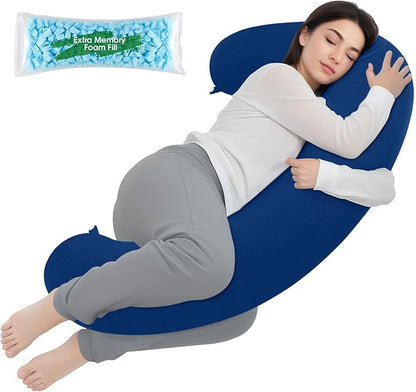 Body Pillow, Long Pillow, Memory Foam Body Pillow, C-Shaped Side Sleep Pillow, Machine Washable Pillowcase, Dark Blue-47”×10”