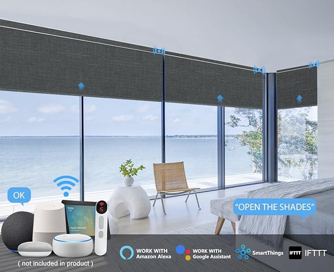 Bringnox Motorized Blinds with Remote,100% Blackout Smart Roller Blinds Compatible with Apple Homekit Google Home and Alexa Via HUB,and Customized (Bouvardia Dark Grey-17)