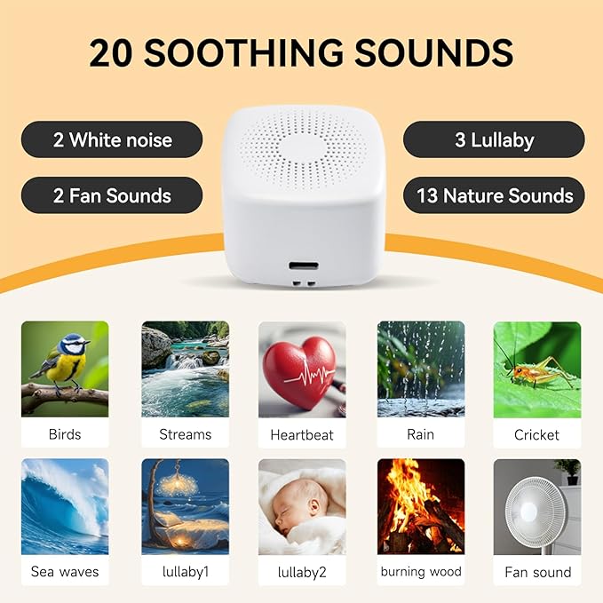 Noise Sound Machine with 20 Soothing Sounds & Night Light, White Noise Sound Machine for Sleeping, Adjustable Volume 3 Timer Settings, Sleep Sound Machine for Adults, Home, Office, Travel