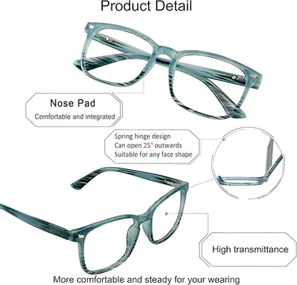 YEIN Progressive Multifocus Reading Glasses, Spring Hinge Blue Light Blocking Glasses for Women Men, No Line Multifocal Readers with Clear Lenses (+0.00/+2.25 magnification)