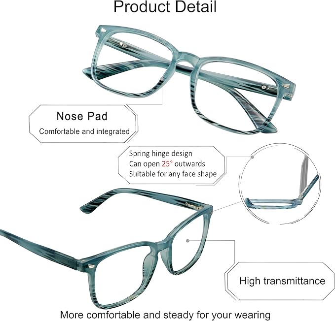 YEIN Progressive Multifocus Reading Glasses, Spring Hinge Blue Light Blocking Glasses for Women Men, No Line Multifocal Readers with Clear Lenses (+1.00/+4.00 magnification)