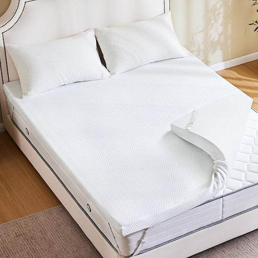 NEWBULIG 4 Inch Memory Foam Mattress Topper, King Memory Foam Pad with Removable & Washable Cover, Bed Topper for Back Pain, Non-Slip Ventilated Design