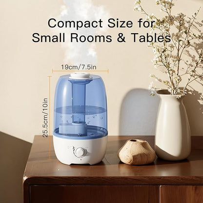 MEGAWISE Humidifier for Kid bedroom with 3.2L Large Capacity, No leakage Design Fine Mist Output Auto Shutoff, Essential Oil Safe Tank (Blue)