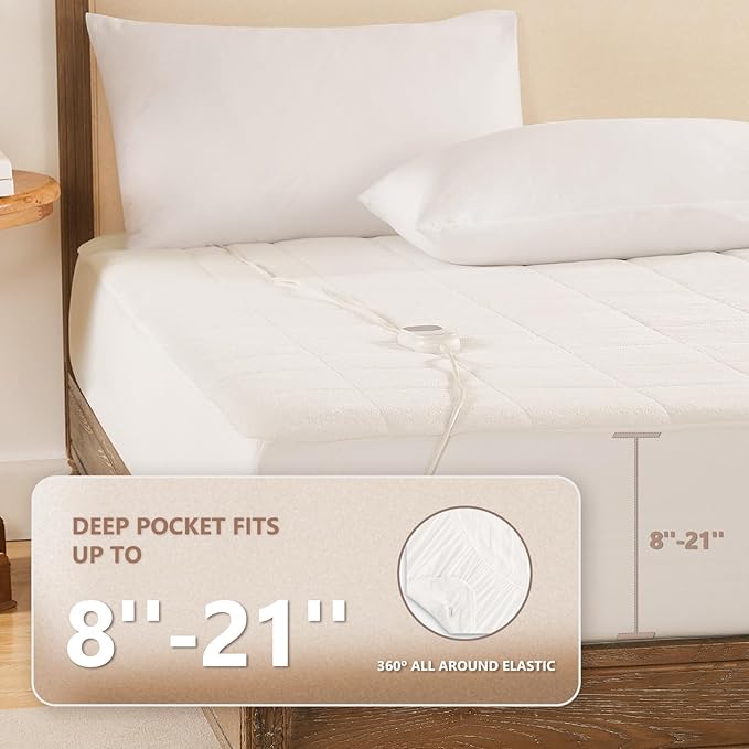 Homemate Heated Mattress Pad TwinXL Size, 5 Heated Setting Coral Fleece Electric Mattress Pad Twin XL, Bed Warmer with Dual Controller & Auto Off 10 Hours, Fit Up to 21 Inch, 80"x39"