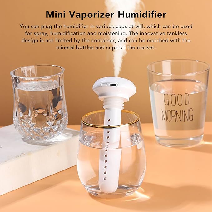 USB Cool Mist Humidifier, Small USB Personal Humidifiers Desktop Humidifier Mute White Mini Portable Humidifiers High Capacity Water Bottle Humidifier for Home Car