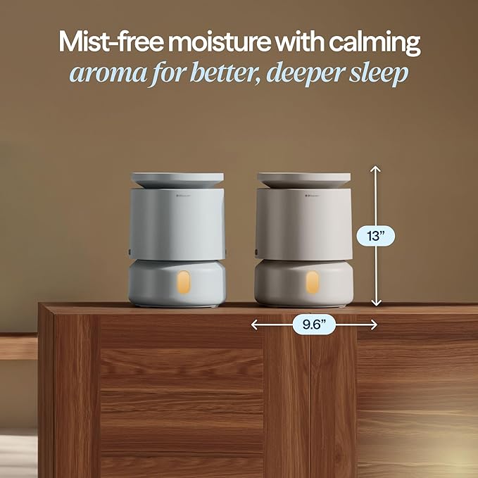 BLUEAIR Room Humidifier - DreamWell - 48Hr Top-Fill Mist-Free InvisibleMist Technology Aroma Stone for Essential Oils and Soothing Mood Lighting - Quiet Operation for Bedroom and Home Use, Beige