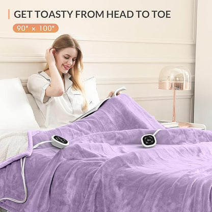 HOMLYNS LuxeHeat Heated Blanket Electric Blanket King Size, Soft Flannel Sherpa Heating Blanket with 10 Heat Settings, 1-10 hrs Timer Auto Shut Off (90x100 inches, Purple)
