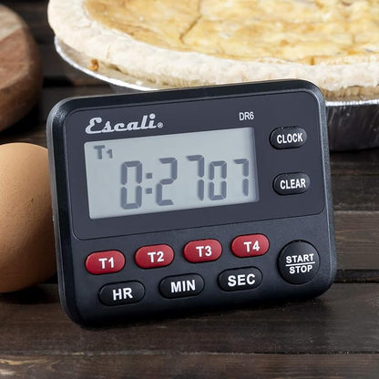 Escali Multi-Task Four Event Digital Kitchen Timer with Clock Mode, Magnetic Back, Overtime Counter