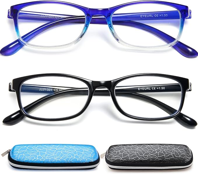 EYEURL 2 Pack Reading Glasses Blue Light Blocking Readers for Women-TR90 Lightweight Computer Reading Glasses Stylish Rectangular Frames Eyeglasses+0.5