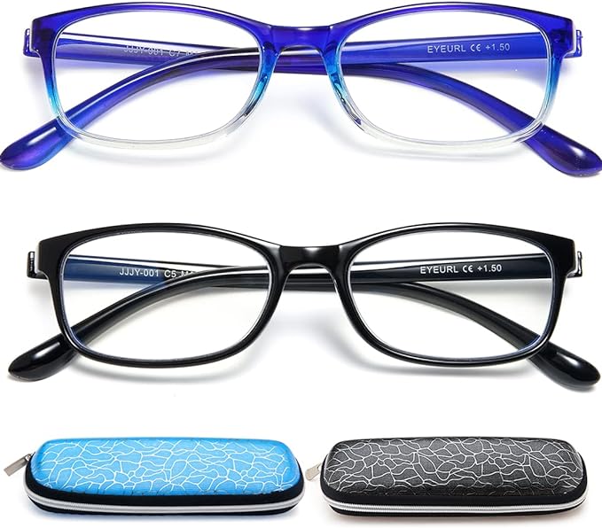 EYEURL 2 Pack Reading Glasses Blue Light Blocking Readers for Women-TR90 Lightweight Computer Reading Glasses Stylish Rectangular Frames Eyeglasses+1.75