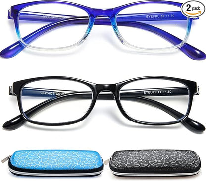 EYEURL 2 Pack Reading Glasses Blue Light Blocking Readers for Women-TR90 Lightweight Computer Reading Glasses Stylish Rectangular Frames Eyeglasses+1.5