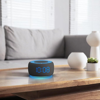 Buffbee Sound Machine & Alarm Clock 2-in-1, 0-100% Clock Face Brightness, Bottom Colored Light, Sleep Timer, Precise 30-Level Volume Control White Noise Machines