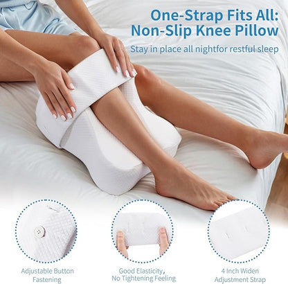 AISEELY Knee Pillow for Side Sleepers with Adjustable Strap, Leg Pillow for Side Sleeping, Hip Pillow for Side Sleepers for Sciatica & Back Pain Relief, Spine Alignment Support, White