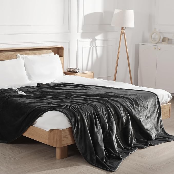 Electric Blanket Queen Heated Blanket Queen Size 84''X90'' - Soft Plush Flannel with Dual Controllers, 5 Heating Level & 10 Hour Auto Off, ETL Certified, Warm Gifts for Grandma(Charcoal Grey)