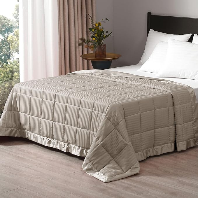 downluxe Weighted Blanket Queen Size, 15 lb Weighted Blanket with Glass Beads for All Season, Machine Washable Heavy Blanket (Sand, 90 X 90 Inch)