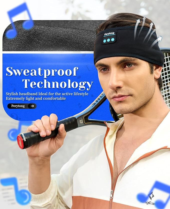 Perytong Sleep Headphones Bluetooth 5.4, Sleep Headphones with Ultra-Thin Stereo Speakers for Side Sleepers, Long-Lasting Battery Life & Stable Connection, Sweat Resistant Sport for Workout
