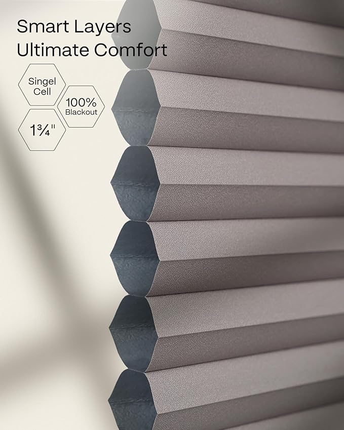 Graywind Motorized Matter Cellular Shades- 100% Blackout Top Down Bottom Up 1-3/4"Cell Honeycomb Blinds for Indoor Windows, Compatible with Alexa Google Siri, Custom Size,Pearl Dark Coffee