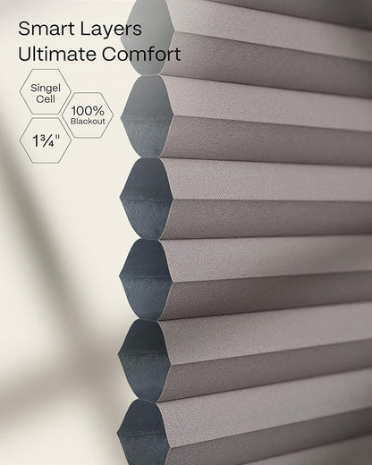 Graywind Motorized Matter Cellular Shades- 100% Blackout Top Down Bottom Up 1-3/4"Cell Honeycomb Blinds for Indoor Windows, Compatible with Alexa Google Siri, Custom Size,Pearl Dark Coffee