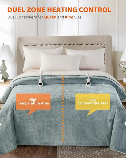 Heated Blanket Electric Blanket Queen Size, Faux Fur Heat Blanket, Super Soft Cozy Heating Blanket with 9 Heating Levels & 1-9 Hours Auto Off, Fast Heat & Overheat Protection, 84" x 90", Gray