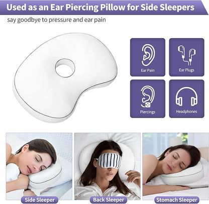 Ear Piercing Pillow - Side Sleeper Support with 3.5" Ear Hole Relief, Hypoallergenic Velvet Orthopedic Pillow for Healing Piercings