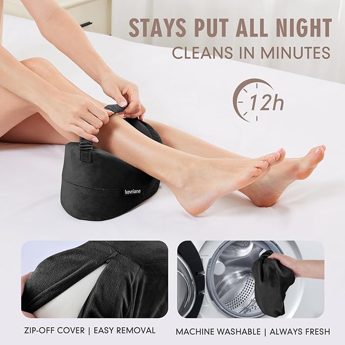Black Knee Pillow for Side Sleepers - Memory Foam Between Leg Pillows for Sciatica Pain Relief, Hip/Leg/Ankle Support with Non-slip Strap, Spine Alignment for Pregnancy, Post-Surgery Recovery
